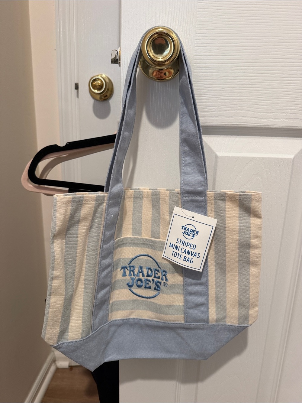 Trader Joe’s Striped Mini Canvas Tote Bag in Light Blue and Cream